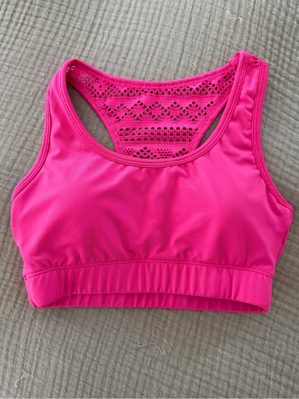Women's Hot Pink Crochet-Back Sports Bra